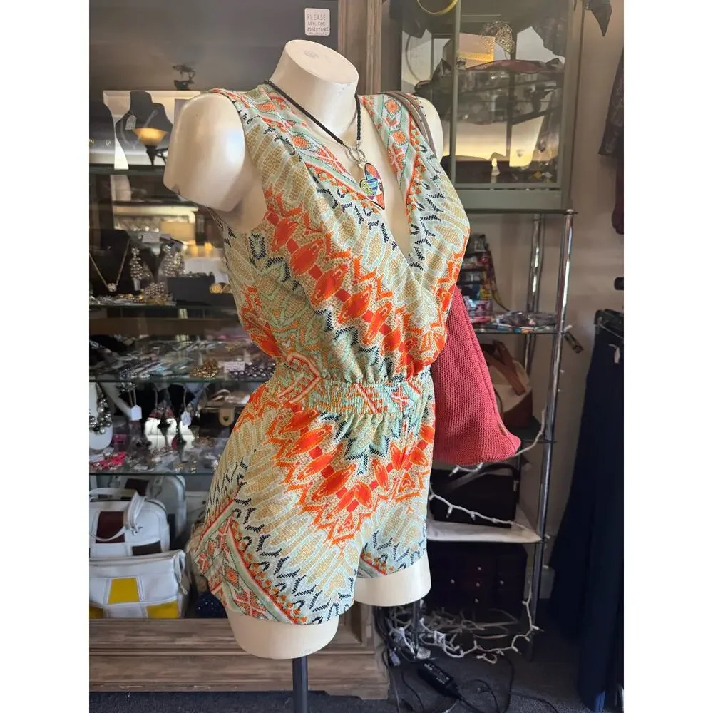 Bebe Y2k Colorful Abstract Boho Summer Romper, Si… - image 3